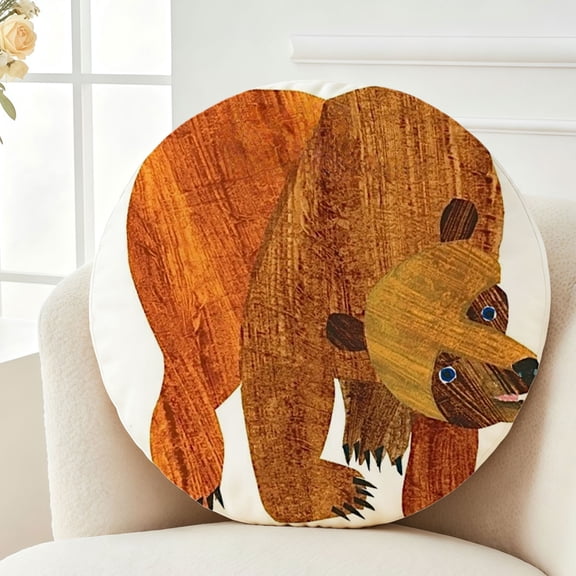 Throw Pillow Brown Bear What Do You See Plush Decor Gift Decorative Fluffy Stuffy Round Birthday 13.8in
