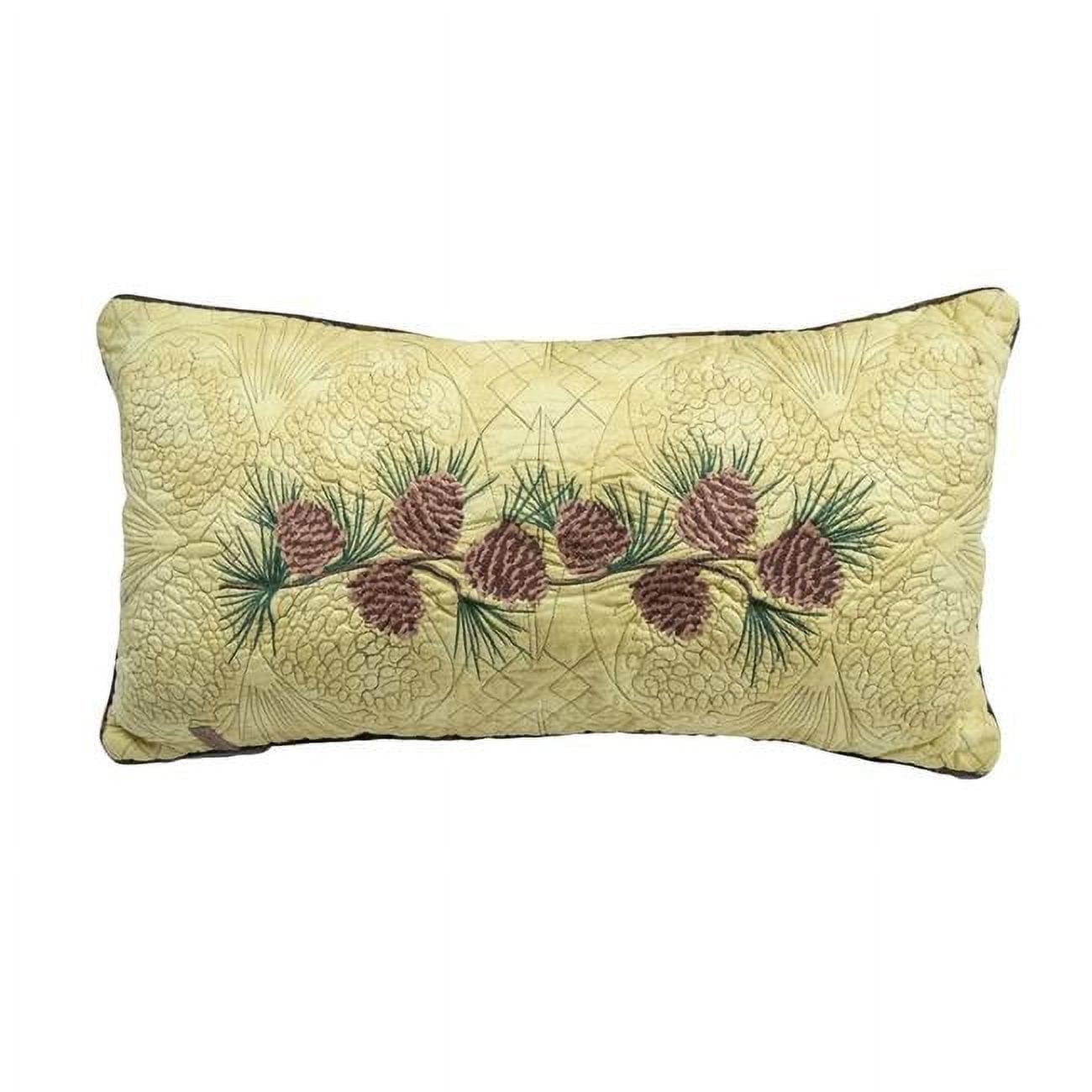 Rustic Beige and Brown Embroidered Pine Cone Rectangular Pillow