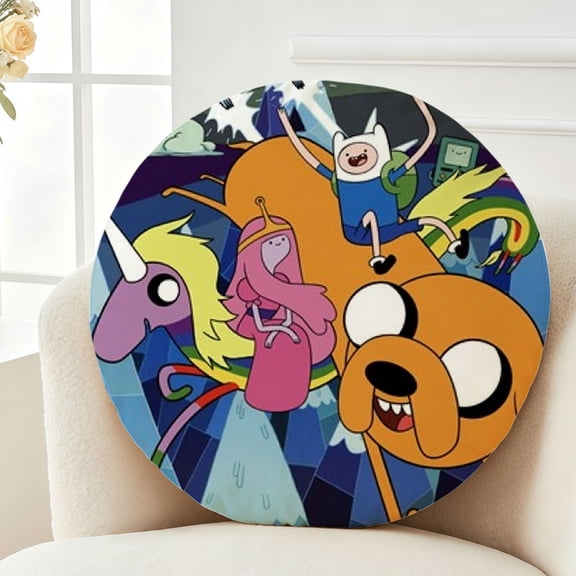 Throw Pillow Cartoons Adventure Plush Time Plush Decor Gift Decorative Fluffy Stuffy Round Birthday 13.8in