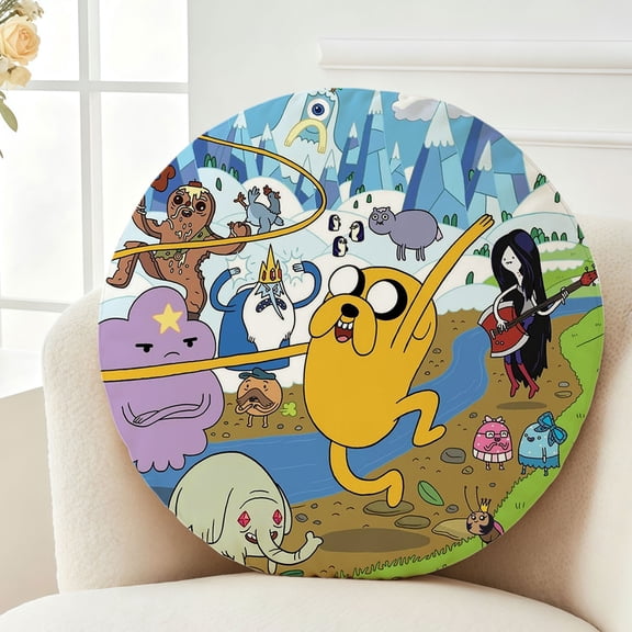Throw Pillow Cartoons Adventure Plush Time Plush Decor Gift Decorative Fluffy Stuffy Round Birthday 13.8in