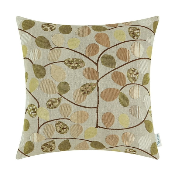 Throw Pillow Case CaliTime 18" X 18" Luxury Chenille Cute Leaves Cushion Cover Shell for Couch Sofa Home Decoration Ecru Taupe