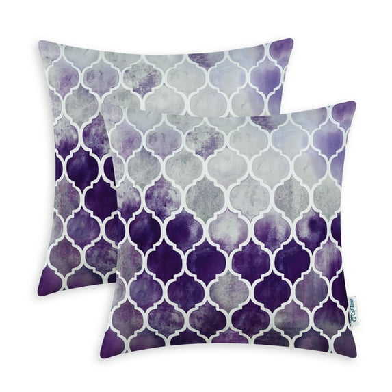 Throw Pillow Case CaliTime Pack of 2 Colorful Geometric Trellis Cushion Cover Shell for Couch Sofa Farmhouse Decoration 18" X 18" Main Grey Purple Eggplant