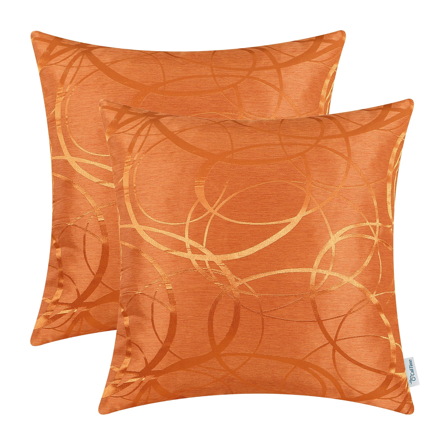 Throw Pillow Case CaliTime Pack of 2 Shining & Dull Contrast Circles Rings Geometric Cushion Cover Shell for Couch Sofa Home 18" X 18" Bright Orange