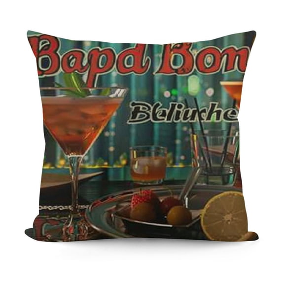 Throw Pillow Case Cover  Vintage Cocktails Metal Sign - Soft Pillow Case for Decorative Bedroom/Livingroom/Sofa/Farm House - Cushion Covers Couch Pillow