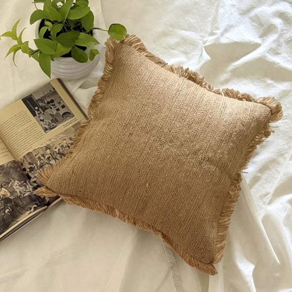 Throw Pillow Case, Decorative Beige 12"x12" (30x30 cm) Throw Pillow Covers, Jute Jute Lace & Moroccan Throw Pillows For Sofa, Solid Color Pattern Contemporary Style - Jute appeal