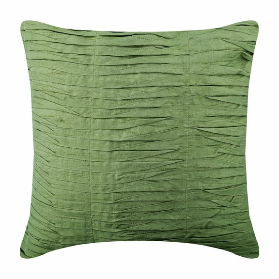 Throw Pillow Case, Green Pillows Cover, Textured Pintucks Solid Color Throw Pillows Cover, 14x14 inch (35x35 cm) Throw Pillows Cover, Square Silk Pillow Covers, Modern - Green Waves