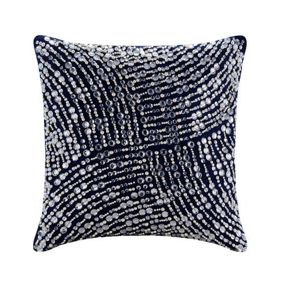 Throw Pillow Case, Navy Blue Pillow Cover, Sequins Crystals Sparkly Glitter Bling Pillow Cover, 14x14 inch (35x35 cm) Pillow Case, Square Taffeta Pillow Cover - Crystals N Pearls Jam