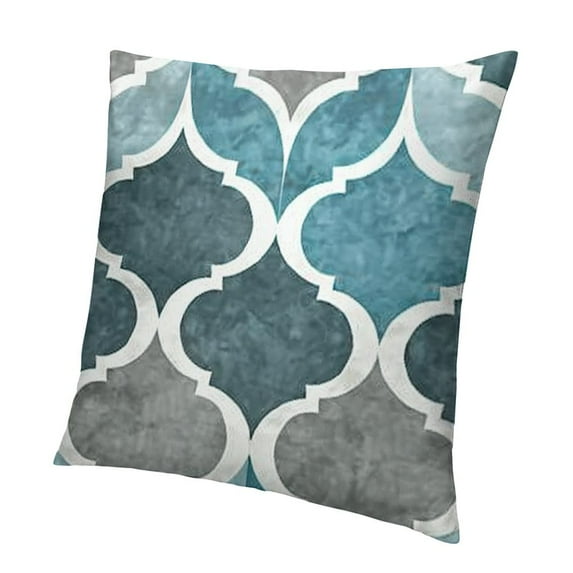 Throw Pillow Cases Cozy Gradient Geometric Trellis Chain Quatrefoil Accent Decorative Cushion Covers for Couch Bed Sofa Farmhouse Decoration Teal Grey