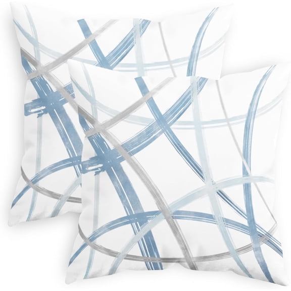 Throw Pillow Cases Pack of 2 Cozy Fleece Arc-Shaped Abstract Geometric Lines Decorative Cushion Covers for Couch Bed Sofa Farmhouse Decoration 18 X 18 Inches Light Blue Grey