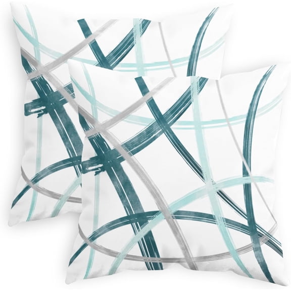 Throw Pillow Cases Pack of 2 Cozy Fleece Arc-Shaped Abstract Geometric Lines Decorative Cushion Covers for Couch Bed Sofa Farmhouse Decoration 20 X 20 Inches Teal Turquoise Grey