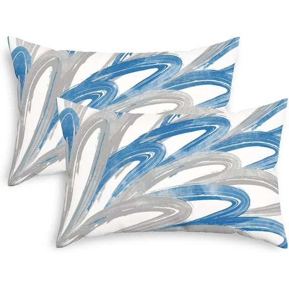 Throw Pillow Cases Pack of 2 Cozy Fleece Two-Tone Abstract Feather Decorative Cushion Covers for Couch Bed Sofa Farmhouse Decoration 12 X 20 Inches Blue Grey