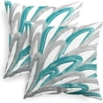 thumbnail image 1 of Throw Pillow Cases Pack of 2 Cozy Fleece Two-Tone Abstract Feather Decorative Cushion Covers for Couch Bed Sofa Farmhouse Decoration 16 X 16 Inches Teal Grey, 1 of 6