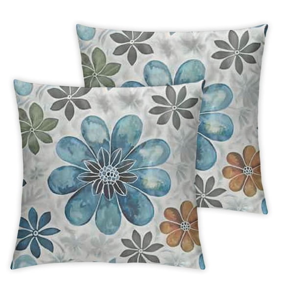 Throw Pillow CasesCozy Fleece Two-Tone Blooming Flowers Decorative Cushion Covers for Couch Bed Sofa Farmhouse Decoration  Smoke Blue Grey