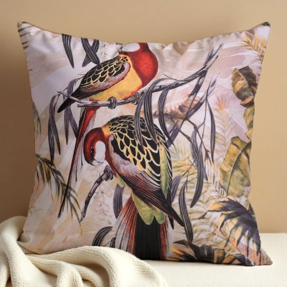 Throw Pillow Cover - 1 Piece Decorative Birds Printed Design Cushion Case for Home Decor Sofa Couch Chair Bed Patio Living Room Bedroom Car Office - 18x18 Inches