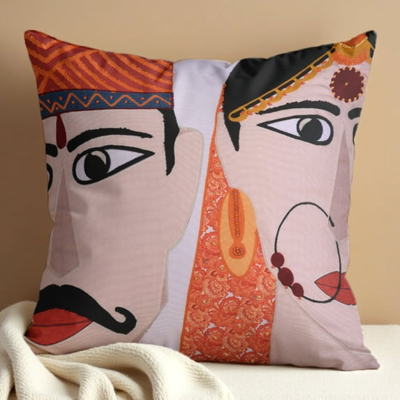 Throw Pillow Cover - 1 Piece Decorative Man and Woman Printed Design Cushion Case for Home Decor Sofa Couch Chair Bed Patio Living Room Bedroom Car Office - 18x18 Inches