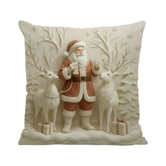 Throw Pillow Cover 17.72X17.72In, Santa Snowman with Reindeer, Merry Christmas Throw Pillow Case,Home Decor Cushion Covers for Sofa Living Room Couch Bed(A)