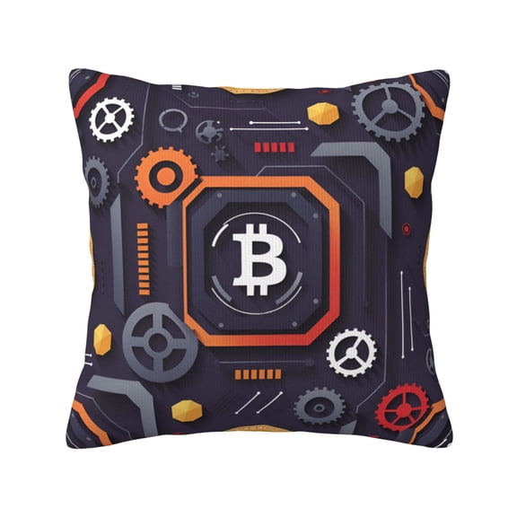 Throw Pillow Cover 18 X 18 Inch Bitcoin Decorative Cushion Cover For Sofa Chair Couch Bedroom Living Room