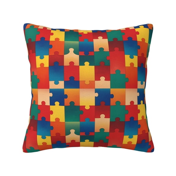Throw Pillow Cover 18 X 18 Inch Puzzle Piece Autism Awareness Decorative Cushion Cover For Sofa Chair Couch Bedroom Living Room
