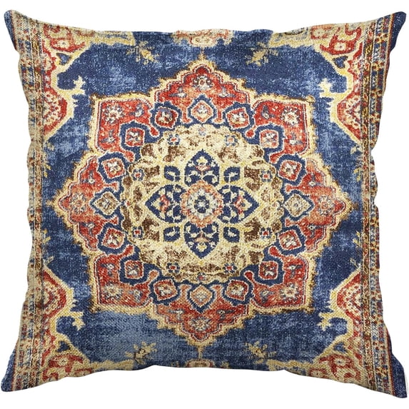 Throw Pillow Cover 18"x18" Boho, Vintage Persian Pillow Cover Ethnic Decorative Pillow Cases Home Outdoor Square Blue Red Pillowcase for Bed Sofa Couch