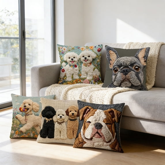Throw Pillow Cover 18x18 Inch Animals Print Dog Imitation Embroidery Decorative Cushion Case Soft Polyester Pillowcase for Home Bedroom Sofa Decor by PALIFEUR