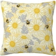 thumbnail image 1 of Throw Pillow Cover 18x18 Inch Decorative Velvet Pillow Cases Square Zipper Cushion Cover for Sofa Bedroom Living Room Home Decor - Bee Floral Daisy Funny Yellow, 1 of 6