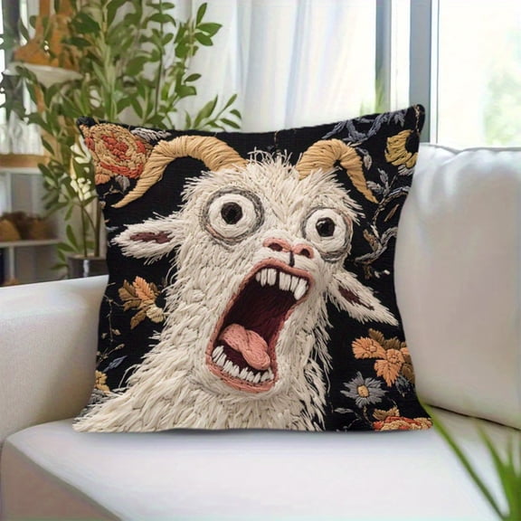 Throw Pillow Cover, 18x18 Inch Pillowcase, Funny Scared Goat Pattern Pillow Cover, Short Lint Soft Pillow Cover, Decorative Couch Pillowcase for Sofa, Bed, Living Room, Humorous Home Decor
