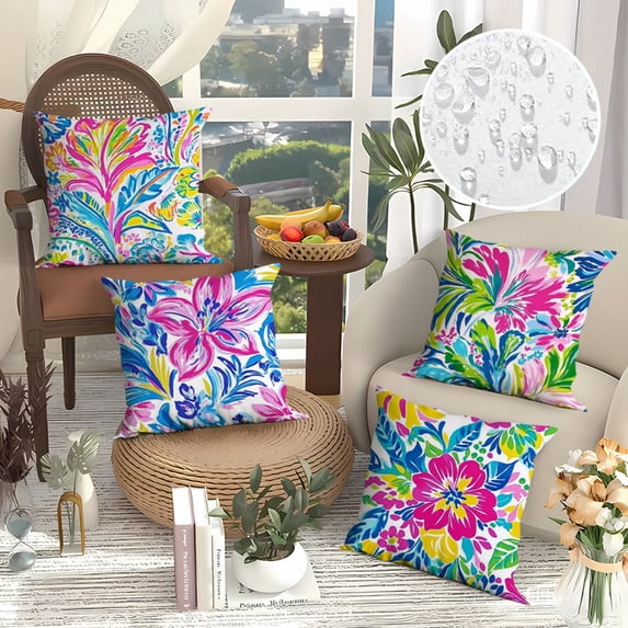 Throw Pillow Cover 18x18 Inch Waterproof Summer Flower Bohemian Print Soft Colorful for Car Office Patio Decor by MPOISVA