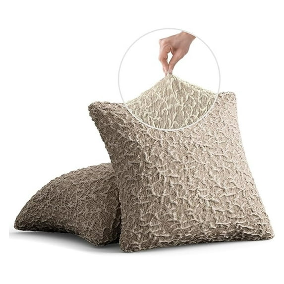 Throw Pillow Cover - 18x18 Pillows Slipcover 2 pcs Set - Stretch Cotton Slipcovers - Durable and Easy to Clean Pillow Slip Cover - Jacquard 3D Collection - Beige Artistico
