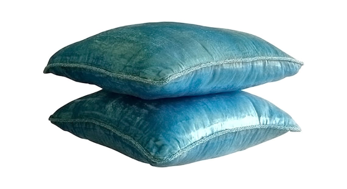 Throw Pillow Cover, 22x22 inch (55x55 cm) Pillow Case, Aqua Blue Accent Pillows, Velvet Beaded Cord Throw Pillows Cover, Velvet Square Pillow Cover, Solid Contemporary - Aqua Shimmer