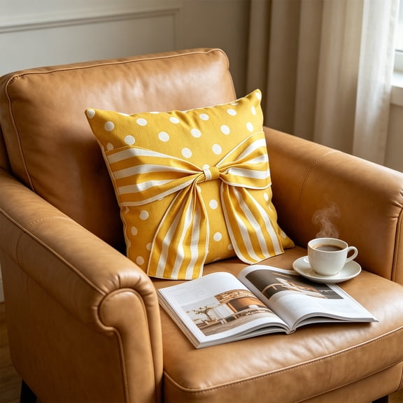 Throw Pillow Cover with 3D Bow Embellishment,18*18in,Elegant Decorative Cushion Case, Soft Home Textile for Living Room, Dining Room, Patio and Indoor Furnishing Decoration