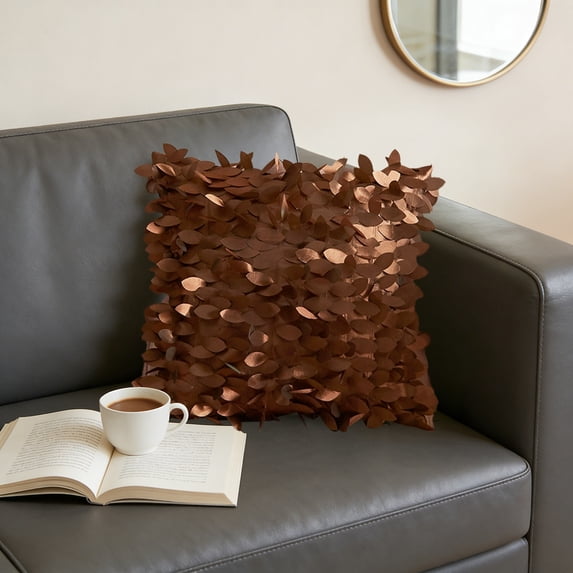 Throw Pillow Cover with 3D Leaf Design for Couch or Bed, Decorative Cushion Cover, Multicolor Textured Polyester, 17x17 Inch for Living Room or Sofa Decor