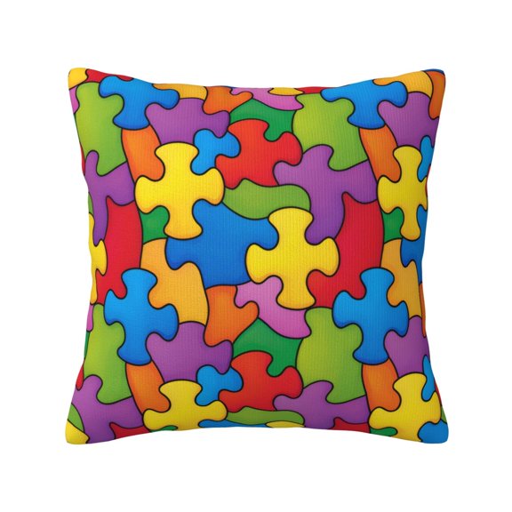 Throw Pillow Cover Autism Awareness Puzzle Piece Pattern 18x18 Decorative Pillow Cover Throw Pillowcase For Living Room Couch Sofa Bed