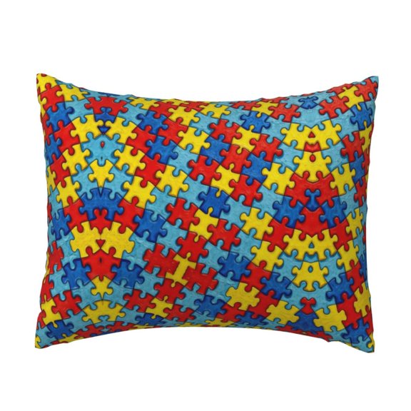 Throw Pillow Cover Autism Awareness Puzzles Decorative Cushion Cover Home Decor For Couch Sofa Chair Bed Living Room 20x26 Inches