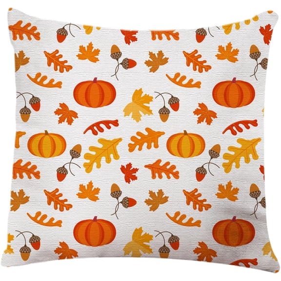 Throw Pillow Cover Autumn Floral Pumpkin Fall Forest Maple Leaves Home Decor Pillowcase for Sofa 18x18 Inches