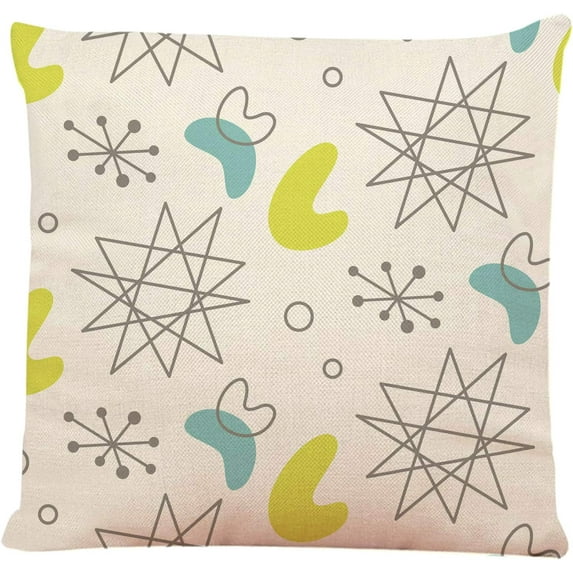 Throw Pillow Cover Blue 1950S Retro Inspired Boomerang Modern 1960S Vintage 1970S Square Decorative Throw Pillow Cushion Case for Home Couch Living Room Bed Sofa Car 18 x 18 Inches Pillowcase