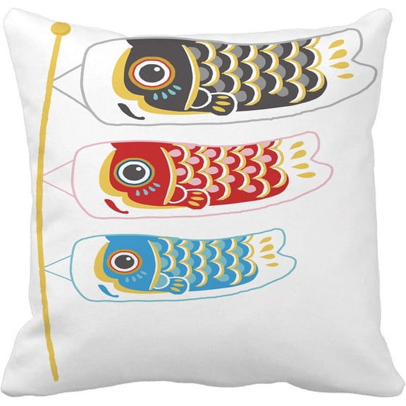 Throw Pillow Cover Blue Black Carp Streamer Children Day Red Child Color 18x18 Inches Pillowcase Home Decorative Square Pillow Case Cushion Cover