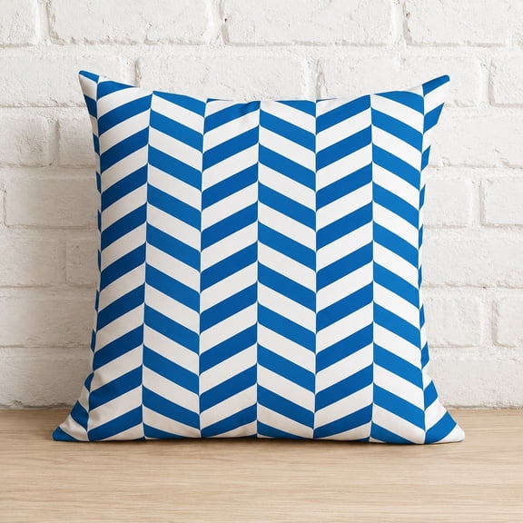Throw Pillow Cover Blue Chevron Herringbone Pattern 1-Side Print – Available in 18x18, 20x20, 24x24 Inch