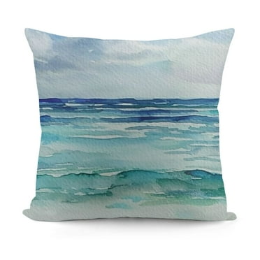 Throw Pillow Cover Blue Sky Sea Hand Painting Watercolor Abstract Aqua Beach  Pillowcase Home Decorative Square Pillow Case Cushion Cover