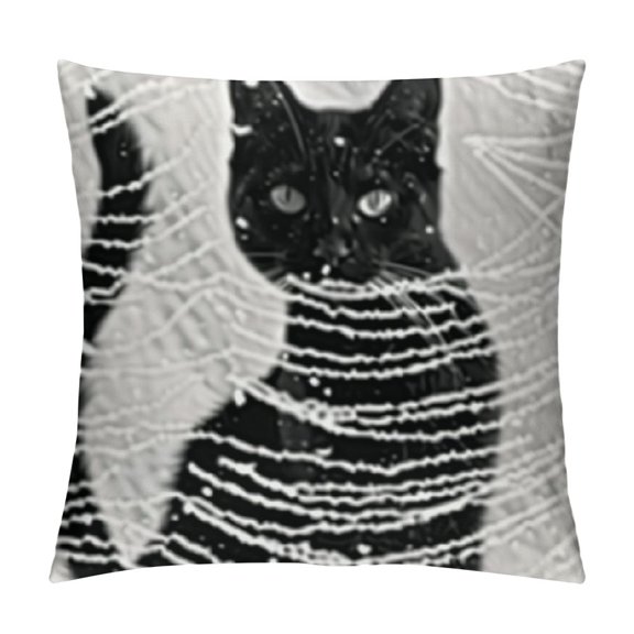 Throw Pillow Cover, Cat Pillow Cover, Abstract Kitten with Cute Tail Decorative Pillow Case, Cat Themed Gifts for Women Cushion Cover for Sofa Couch Chair Bed, 18 x 18 Inches