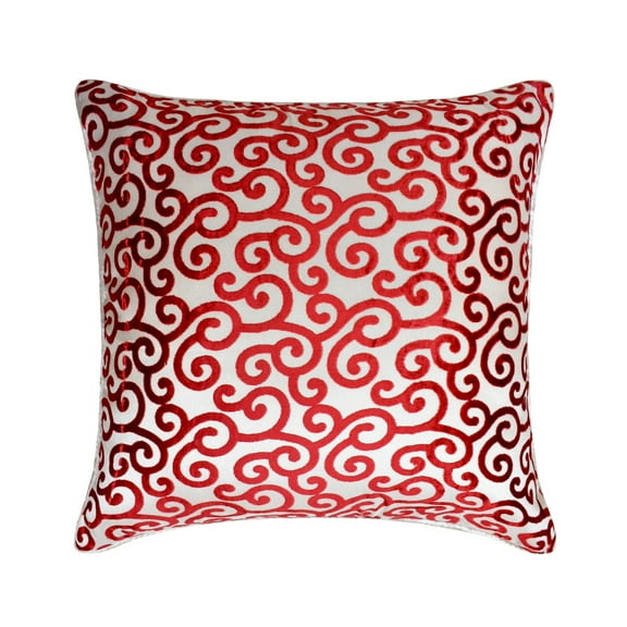 Throw Pillow Cover, Cayenne Red Pillow Cover, Red Scroll Pillow Cover, 18x18 inch (45x45 cm) Pillow Cover, Burnout Velvet Pillow Cover, Geometric - Cayenne Red Scrolls