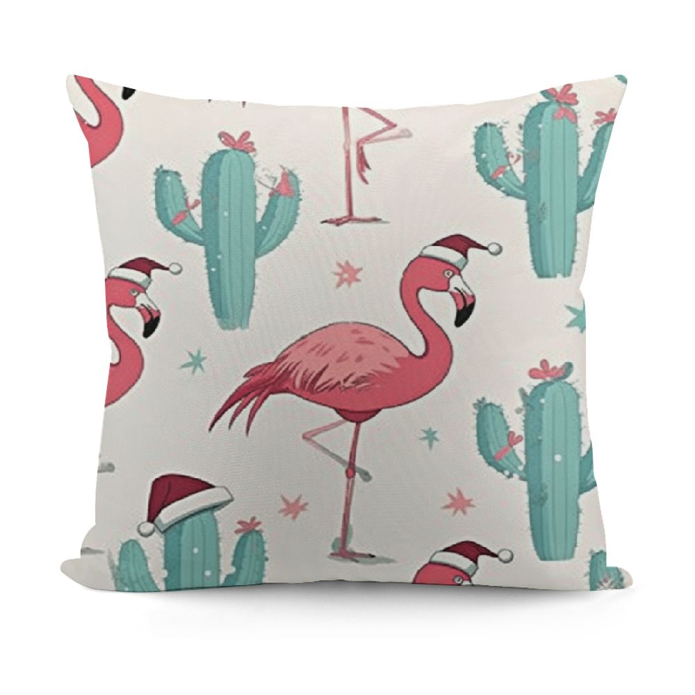 Throw Pillow Cover Christmas Pattern with Cute Flamingo on Tropical