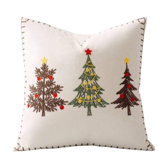 Throw Pillow Cover Christmas Tree Embroidered 18 X 18 Inch 1 Piece for Living Room Bedroom Holiday Home Decor