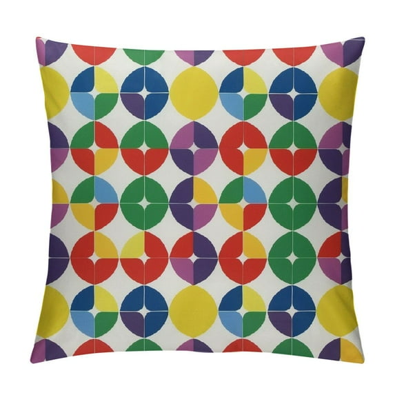 Throw Pillow Cover Colorful Primary Rainbow Diamonds Pattern Abstract Bright Circle Clown Pillowcase Home Decorative Square Pillow Case Cushion Cover
