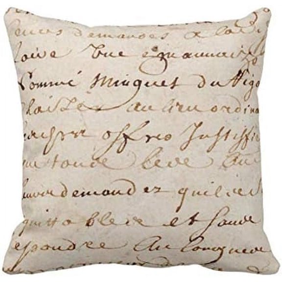 Throw Pillow Cover Cotton Linen Vintage French Script Grunge Parchment Paper Decorative Pillow Case Retro Home Decor Square 18 x 18 Inch Cushion