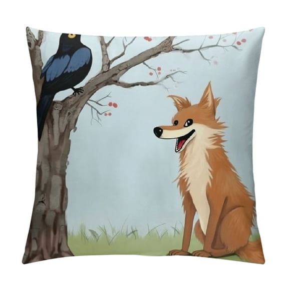 Throw Pillow Cover Crow and Fox Fable White Isolated Home Decor Pillowcase Square Pillow Case Cushion Cover for Sofa Bed