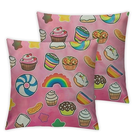 Throw Pillow Cover Cupcake Cute Dessert Pink Candy Chocolate Food Drawing Cookie Pillowcase Home Decorative Square Pillow Case Cushion Cover
