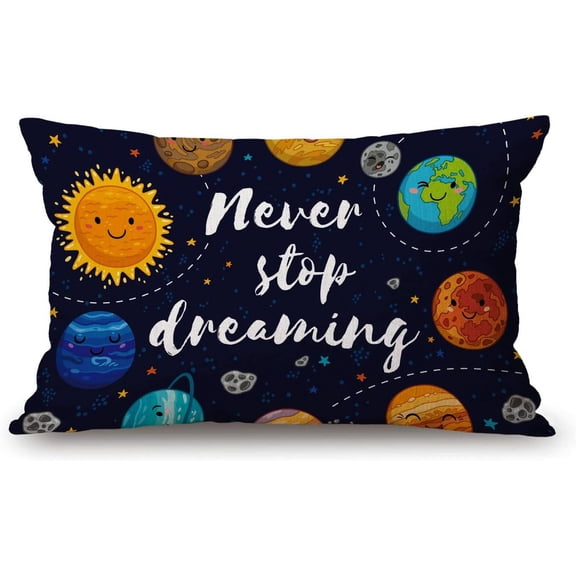 Throw Pillow Cover Cute Outer Space Planets and Star Cluster Solar System Moon and Comets Sun Cosmos Decorative Pillow Case Home Decor 20x12 Inches Pillowcase