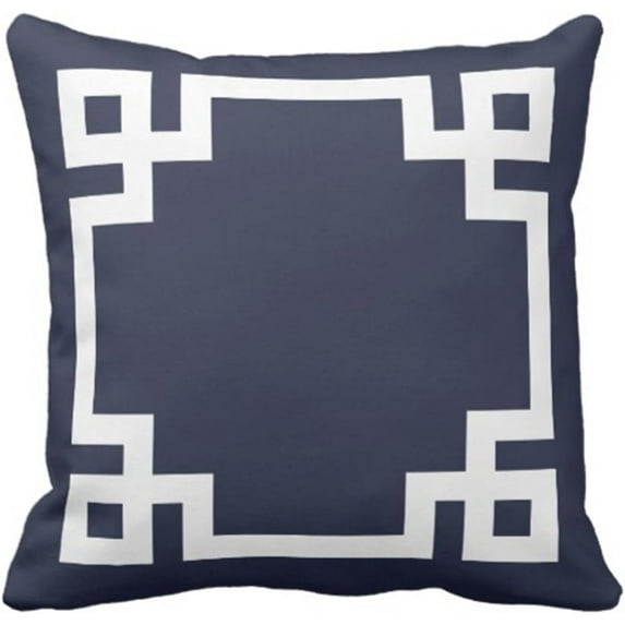 Throw Pillow Cover Cute Preppy Navy Blue Greek White Key Girly Decorative Pillow Case Home Decor Square 20 x 20 Inch Pillowcase