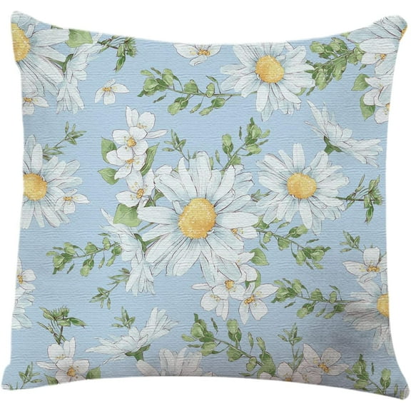 Throw Pillow Cover Daisy Floral Blue Wild Flowers Home Decor Pillowcase for Sofa 18x18 Inches