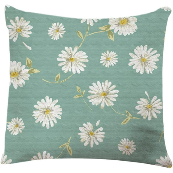 Throw Pillow Cover Daisy Spring Vintage Floral Home Decor Pillowcase for Sofa 18x18 Inches